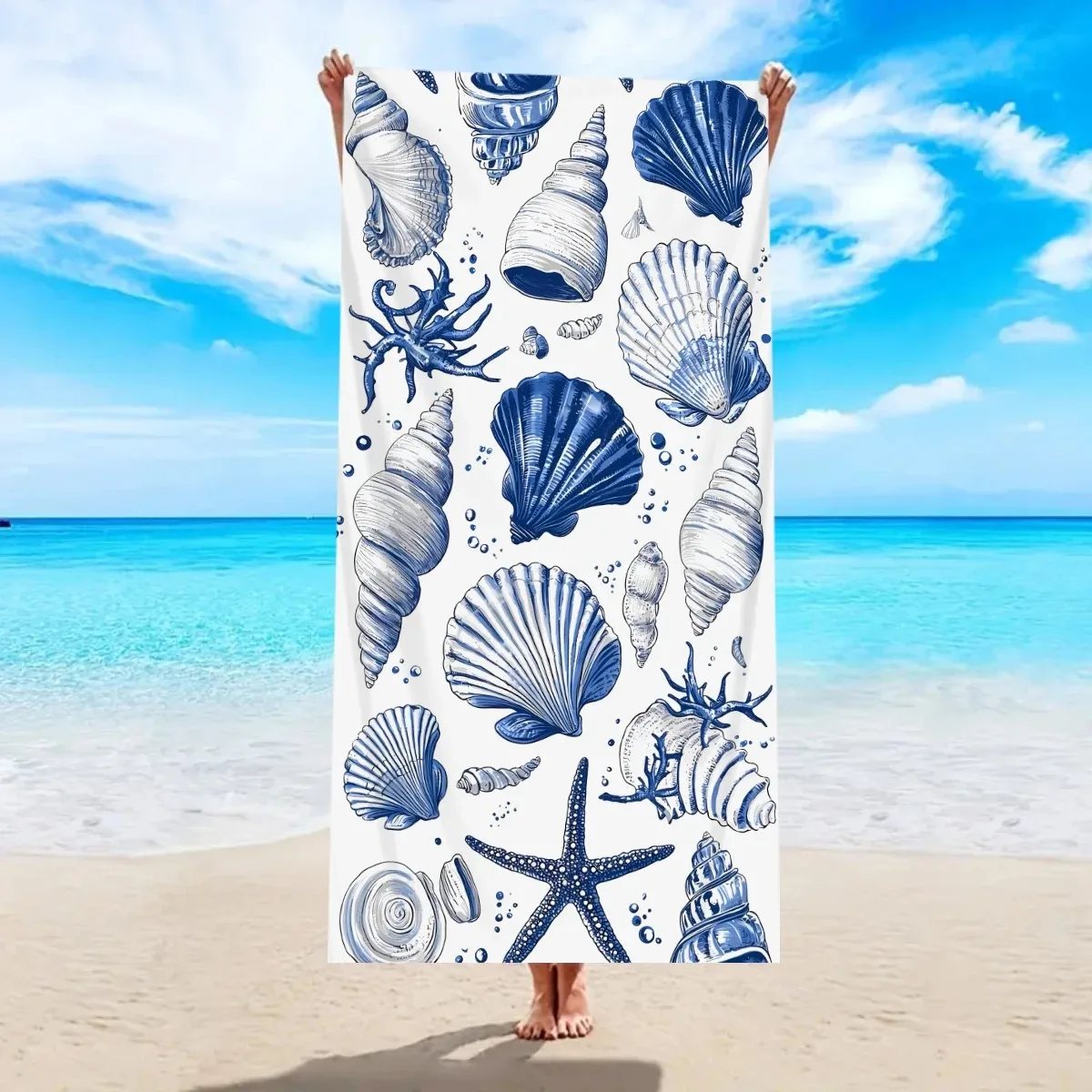Muschel-Seestern-Strandtuch Großes Muschel-Badetuch Schnelltrocknend Sandfrei Schwimmbad-Reisedecke Sommerurlaub-Geschenk Image