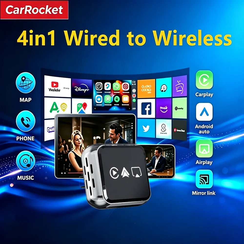 CarRocket 4-in-1 Bluetooth Mini Wireless Carplay Adapter USB Plug-and-Play Airplay Mirror Link WiFi Bluetooth für iPhone Android Image