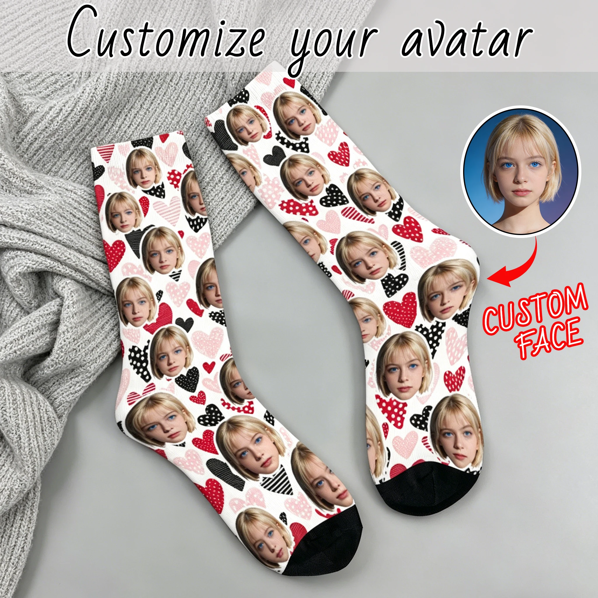 Benutzerdefinierte Avatar-Socken für Männer und Frauen, individuelle Foto-Socken, DIY personalisierte Bildsocken, Foto-Socken, personalisierte Geschenke Image