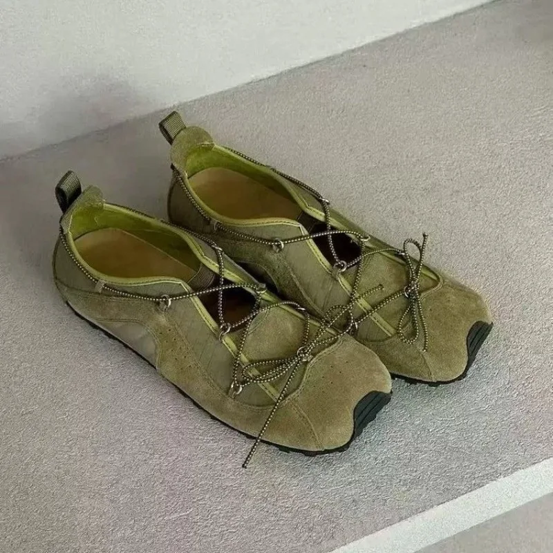 Vintage Freizeitschuhe Nischendesign Schnürung mit Kordelzug Outdoor-Flats