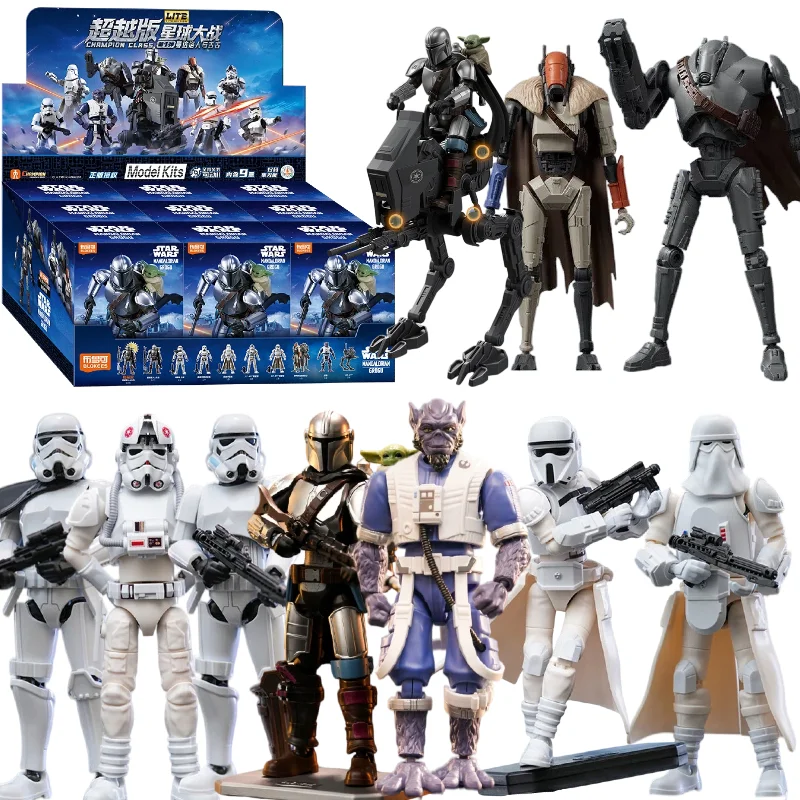 Set di 9 Action Figure BLOKEES Star Wars Lite: Mandalorian, Din Djarin, Grogu, Bo-Katan, Zeb Orrelios, Stormtrooper, Modelli da Assemblare