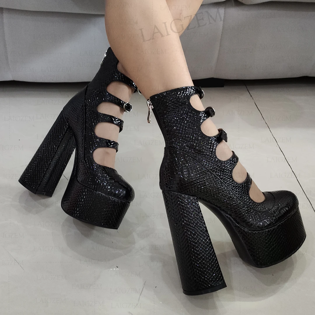 LAIGZEM SUPER Damen Pumps mit Dicken Absätzen, Plateau, Schnallenverschluss, Reißverschluss Hinten, Cosplay- und Abschlussball-Schuhe für Damen und Mädchen, Große Größen 36 43 45 52