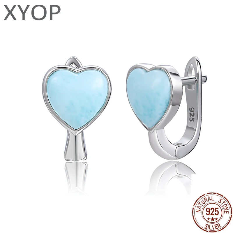 2021 einfache Art Und Weise Geometrische LIEBE Charme 925 Sterling Silber Schmuck Geschenk Klassische Natürliche Edel Larimar Ohrringe für Frauen