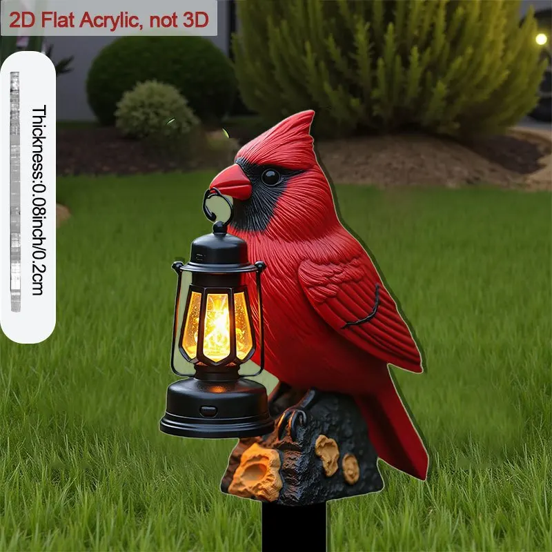 1 Stück 2D Flacher Acryl-Roter Vogel Gartenstecker, Garten- und Blumenbeet-Dekoration, Tierische Gartendekoration, Rasenornamente, Tolles Geschenk für Freunde Image