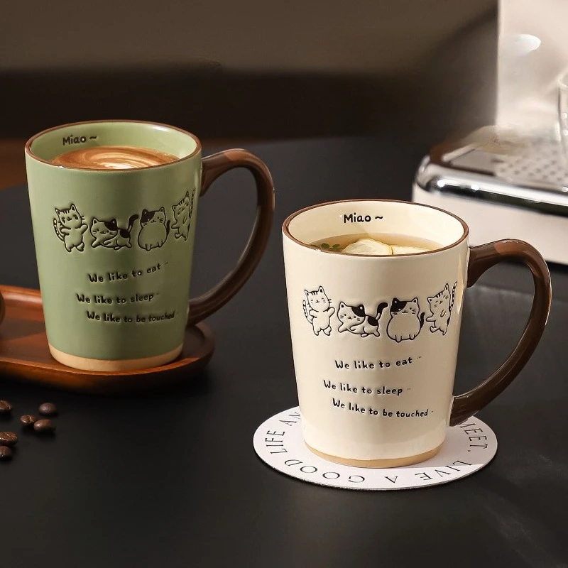 400ml Good-looking Cartoon Cat Mug, Household Breakfast Milk Cup, Office Large-capacity Coffee Cup, Ceramic Tea Mug,couple Gift