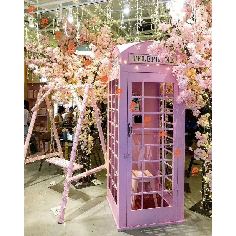 Prop Mailbox Telephone Booth Retro Telephone Booth London Pink Telephone Booth Decoration