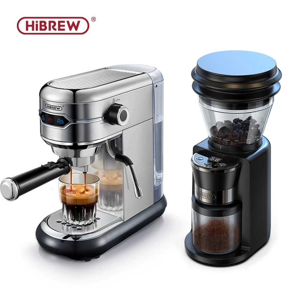 HiBREW Kaffeemaschine Cafetera 20 Bar Inox Halbautomatische Super Slim ESE POD & Pulver-Espressomaschine H11 mit Kaffeemühle G3 Image