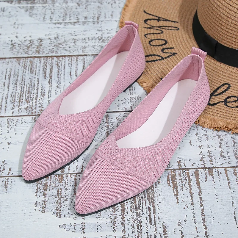 Frauen Spitz Flache Schuhe Einfarbig Gestrickte Slip auf Damen Schuhe Casual Atmungsaktive Ballett Frauen Flache Schuhe Müßiggänger Frauen