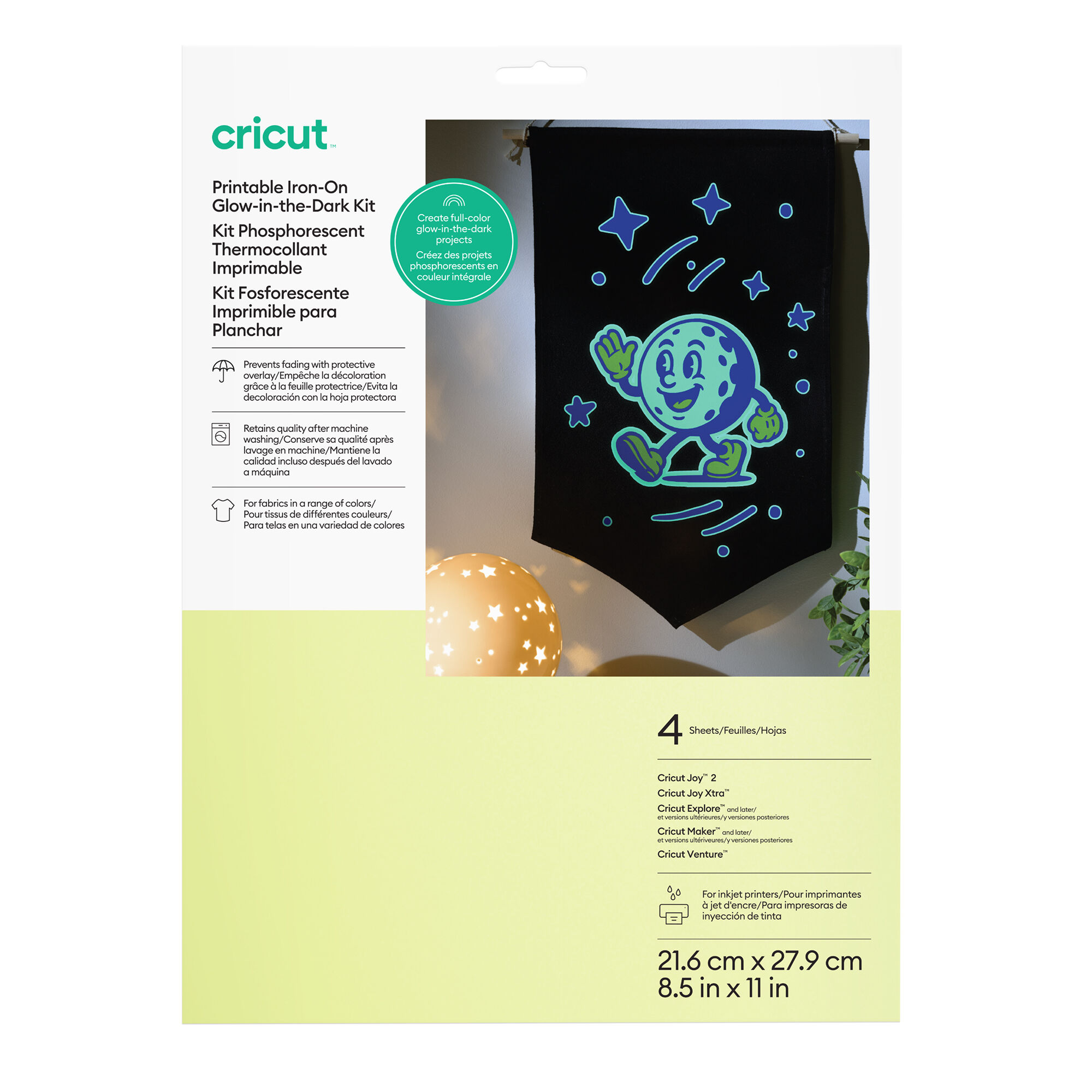 Cricut Printable Iron-On Glow in the Dark Kit | 8.5 in x 11 in | 4 Count