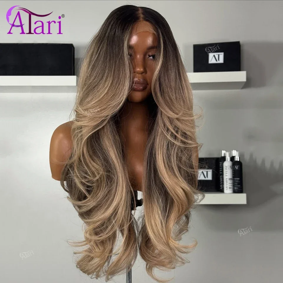 Braune aschgraue 13x4 Lace Front Body Wave brasilianische Perücke transparente Highlight Blonde 13x6 Lace Frontal Echthaar Perücken Pre Pluck Image