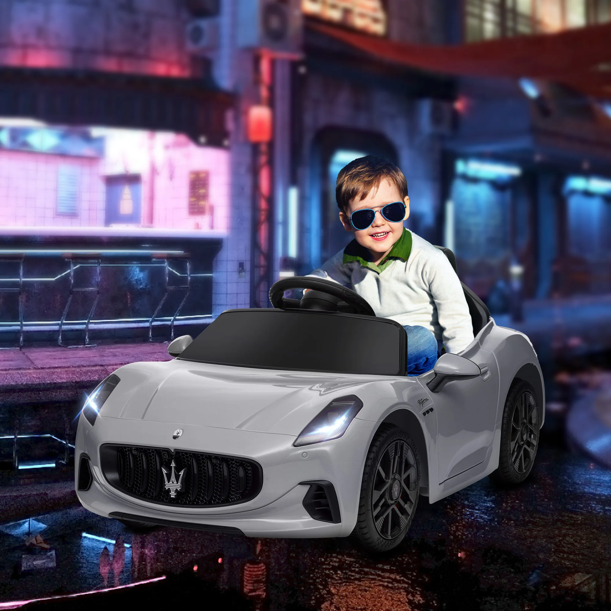 AIYAPLAY Kinder Elektroauto 12V Kinderauto mit 2,4 GHz Fernbedienung, 2 Motor, Grau Image