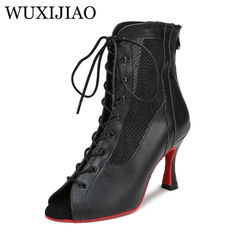 Schnürstiefel für Damen, ausgehöhlt, für den lateinamerikanischen Tanz, Jazz-Tanzstiefel, atmungsaktives Mesh, hohes Oberteil, groß Image