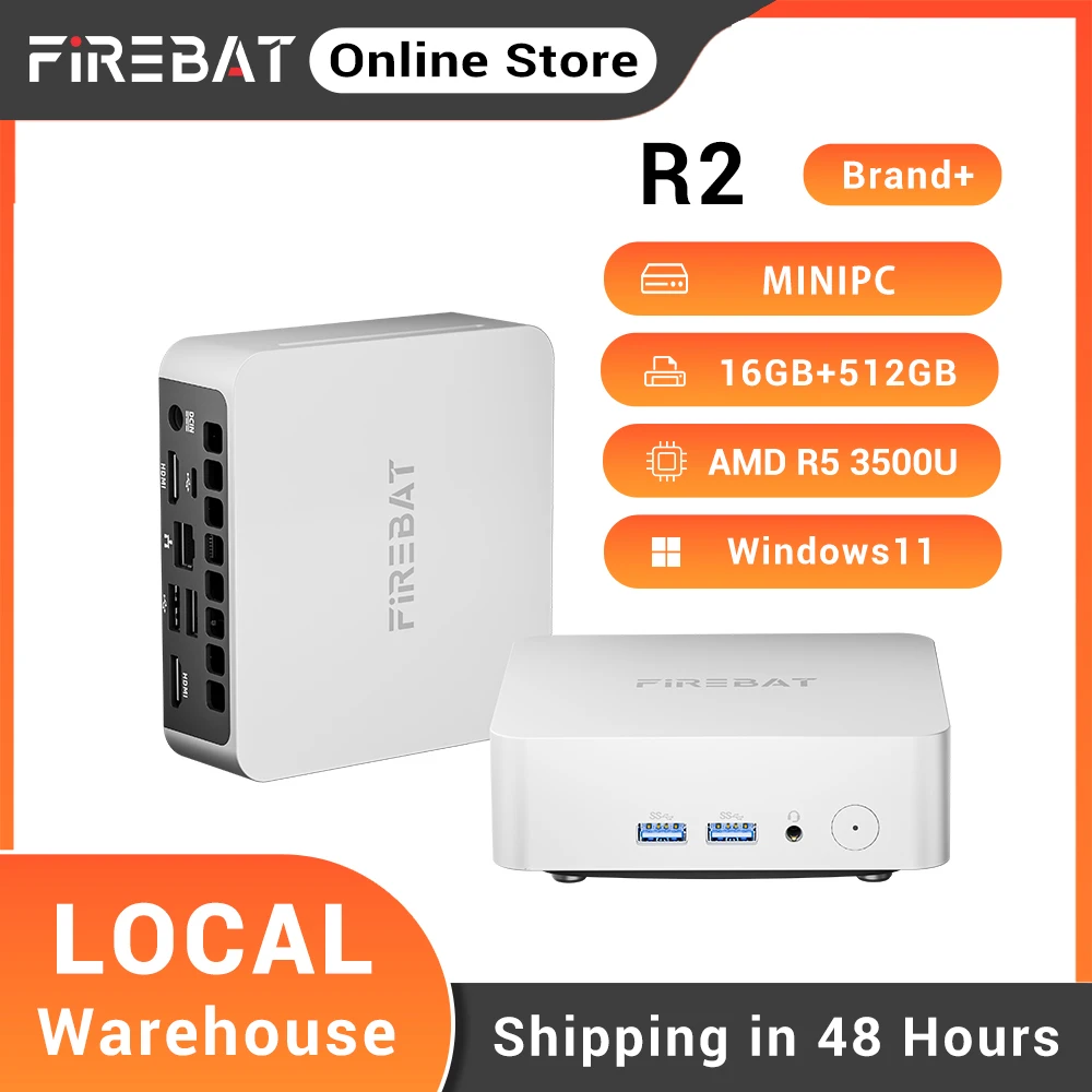FIREBAT R2 Mini-PC AMD Ryzen 5 3500U DDR4 16GB RAM M.2 PCIe 512GB SSD WiFi 5 BT 4.2 Tragbarer Windows 11 Desktop-Computer