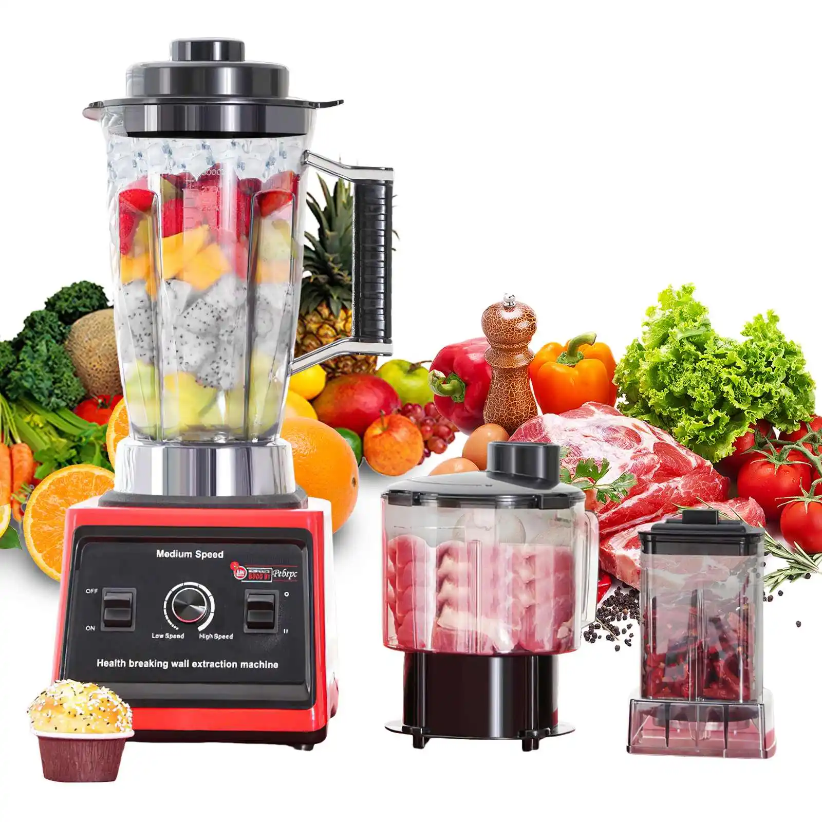 3-in-1 Elektrischer Mixer, Küchenmaschine, Hochgeschwindigkeitsmixer, Smoothie- und Saftbereiter zum Herstellen von Saft, Smoothies und Milchshakes Image