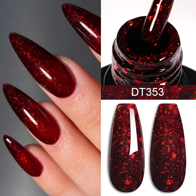MEET ACROSS 7 ml Gel-Nagellack der roten Serie, glitzernder roter Winter-Nagelkunstlack, semi-permanentes Soak-Off-UV-Gel für Nägel Image