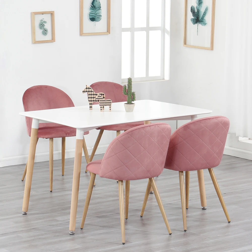 Ein Set mit 4 Esszimmerstühlen mit weichen Samt- und Metallfüßen, geeignet für Küche, Esszimmer, Wohnzimmer, Lounge (Rosa/Grün/Blau))