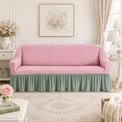 Sofahusse Einfarbig / Gestreift Garngefärbt / Plissiert Seersucker / Polyester Überzüge Image