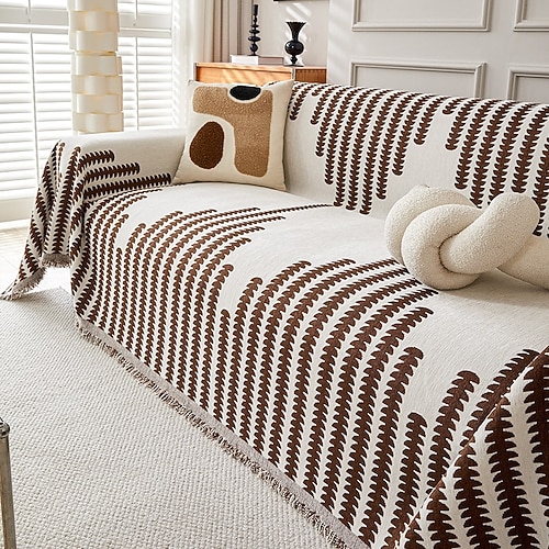 Sofabezug, Decke, Chenille-Couchbezug, Kratzschutz für Katzen, gestreifter Möbelschutz, waschbarer Sofaüberwurf für Couch, Bett, Wohnzimmerdekoration Image