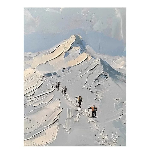 Handgemaltes Ölgemälde auf Leinwand, Wanddekoration, dicke Ölfarbe, Schneelandschaft, Skifahren, für Wohnzimmerdekoration, gerollt, rahmenlos, ungespannt Image