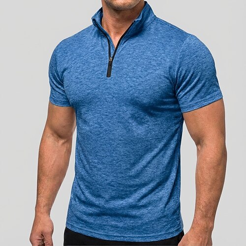 Herren Poloshirts Reißverschluss-Polo Lässig Täglich Viertelreißverschluss Kurzarm Mode Basic Einfach Leicht Viertel Postleitzahl Sommer Frühling Blau Weiß Rosa Dunkelgrün Purpur Orange Poloshirts Image