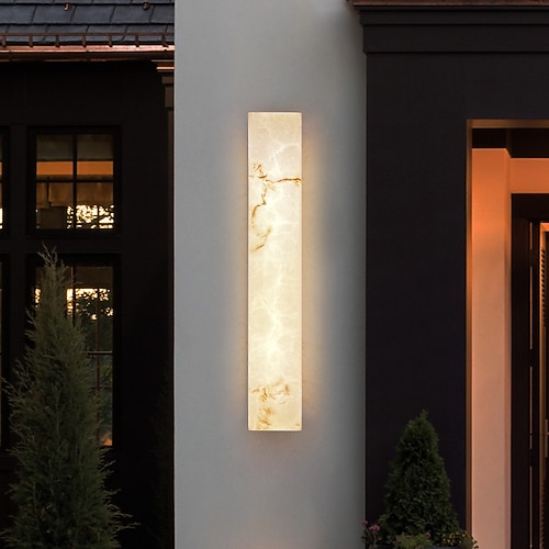 Lange, lineare Wandleuchte für den Außenbereich, Marmorwandleuchte, LED-Wandleuchte, schwarze Badezimmer-Wandleuchte für Garten, Terrasse, Straße Image