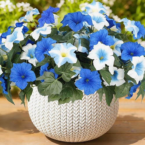 6 Bündel künstliche Blumen für den Außenbereich, künstliche Petunien, Frühlings- und Sommerdekoration, UV-beständige Kunstblumen, die echten Seidenblumen für Pflanzgefäße im Garten vor der Haustür, Image