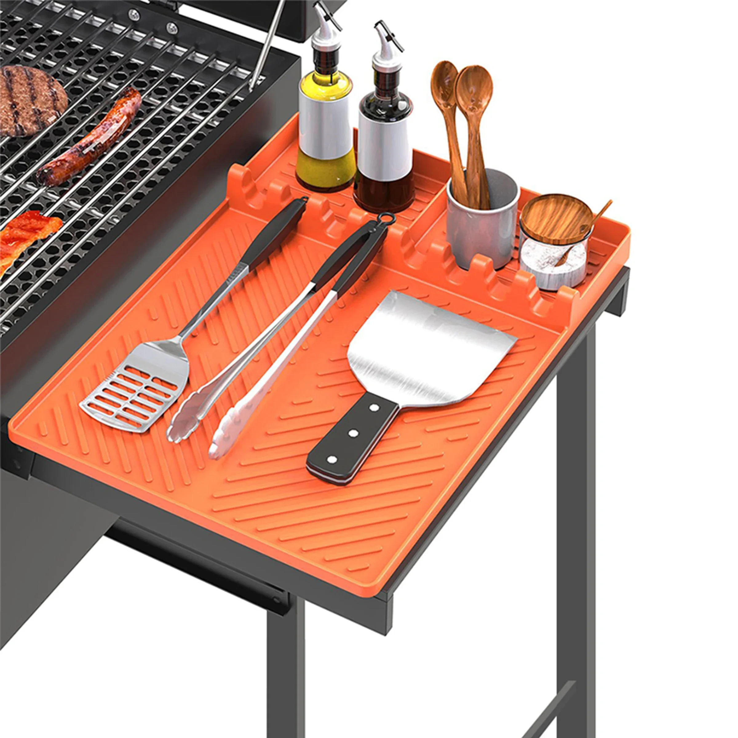Silikon-Grillmatte für Outdoor-Kochen, Ölabtropf- und Backblechschutz, Seitenablage, Grillzubehör-Matte Image