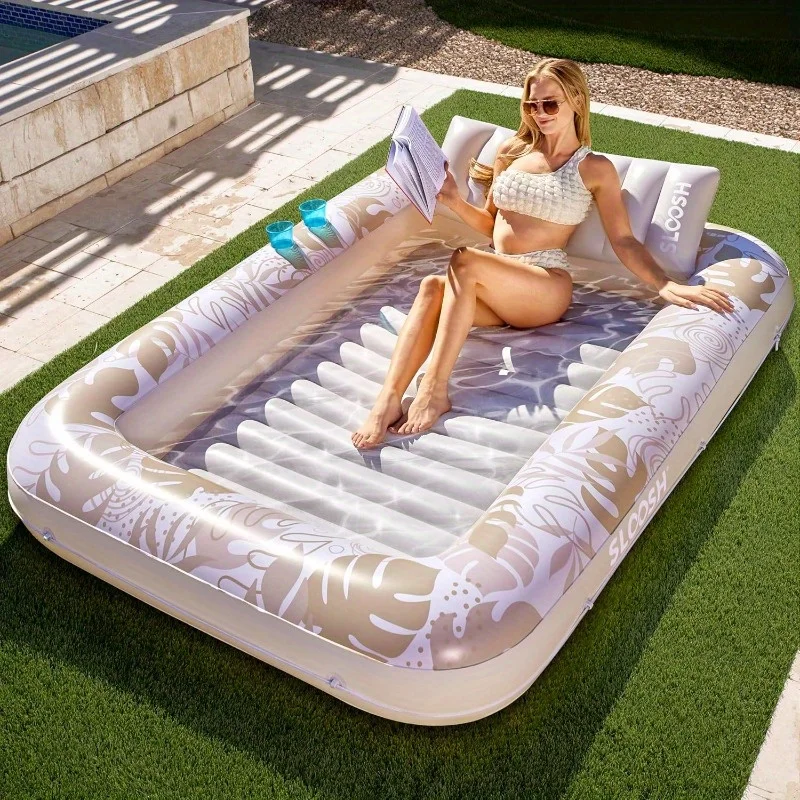 Sloosh 85" x 57" extra große aufblasbare Sonnenliege für Erwachsene mit Kissen, 4-in-1-Sonnenwanne/Floß Image