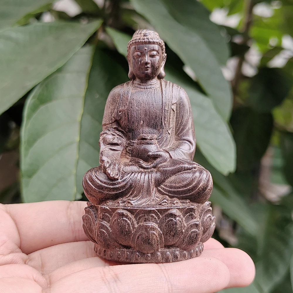 3,1 Zoll große, aus Holz geschnitzte Buddha-Statue, handgeschnitzt, chinesischer Stil, Meditationsthema, geeignet für Halloween-Dekorationen, kreative Schreibtischdekoration, Einweihungsgeschenk,