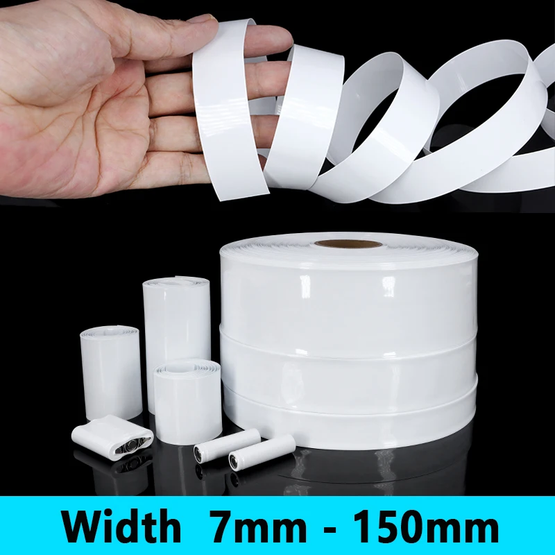 1M -20M Weißer PVC-Schrumpfschlauch 7mm ~ 150mm für 18650 Akkupacks, Isolierte Kabelummantelung, Lithium-Folienhülle, Batterieummantelungen Image
