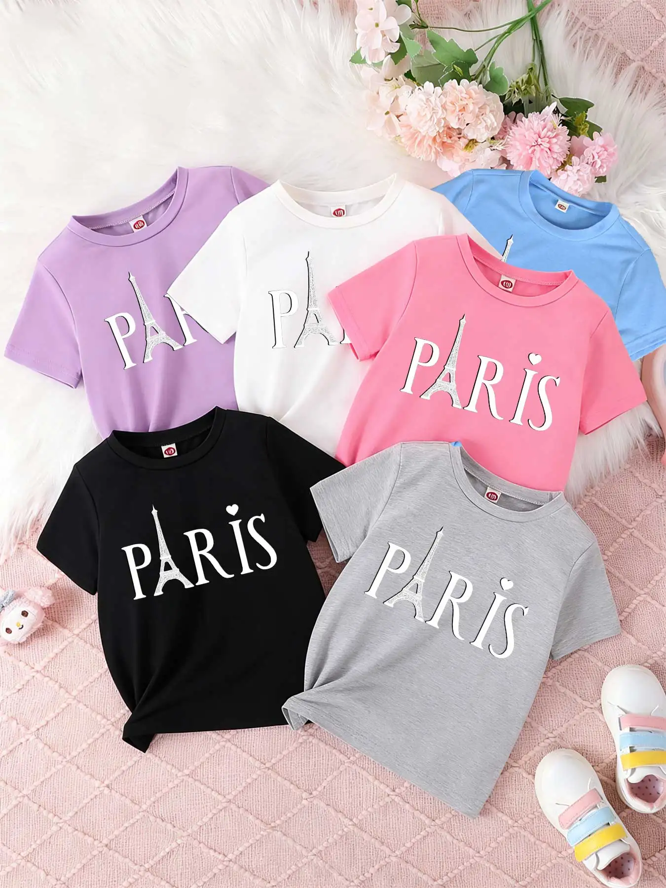 Kurzarm-T-Shirts für Kinder für Jungen und Mädchen, locker und atmungsaktiv, Paris Eiffelturm, Paris Love, Eiffelturm-Kunst