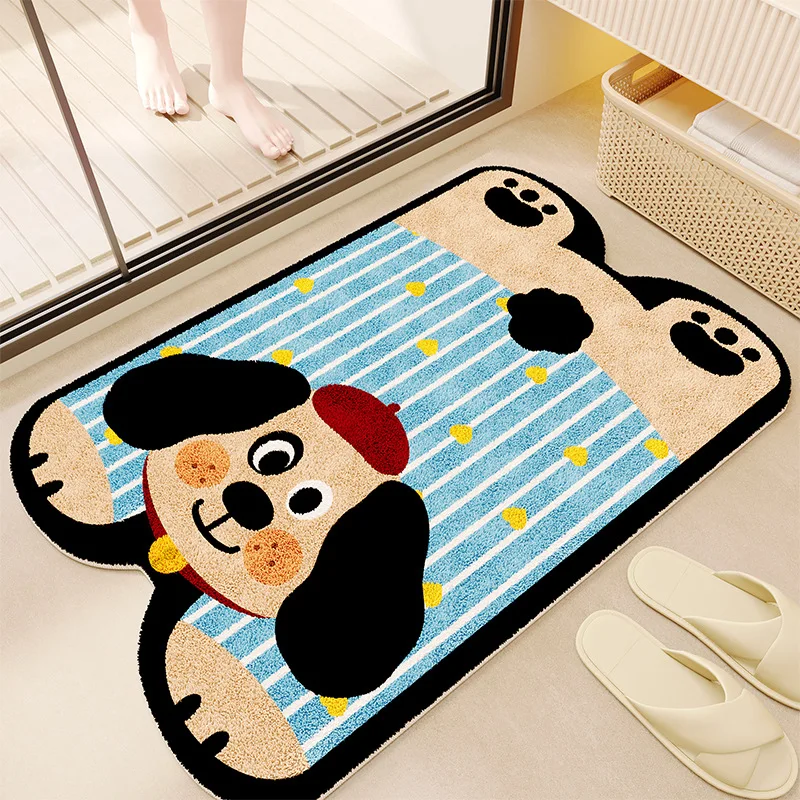 VIKAMA Flanell-Teppich, niedlicher Plüschhund, leicht zu reinigen, für Badezimmer und Toilette, Eingangsbereich, Bodenmatte, Schlafzimmer, Bettvorleger, Heimdekoration Image