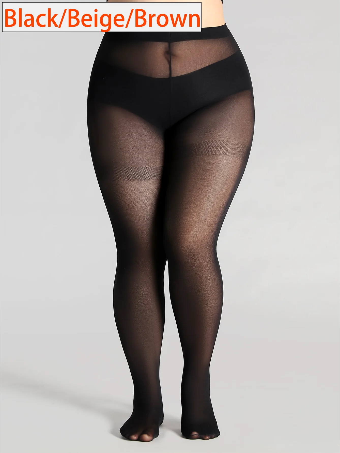 1 Paar Übergrößen-Strumpfhosen in Schwarz/Beige/Braun mit Blickdichtem Oberteil und Formgebender Wirkung Image