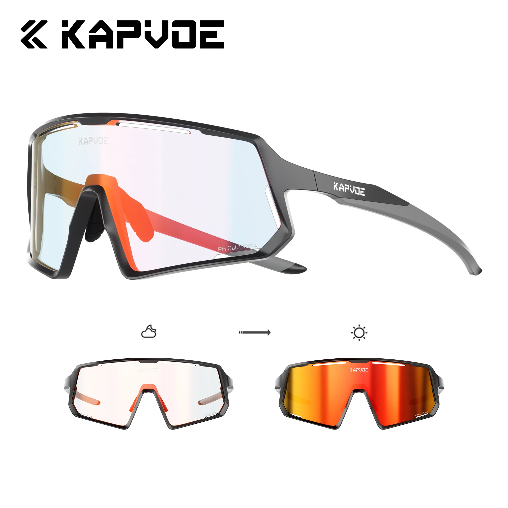 KAPVOE HD Photochrome Wandersonnenbrille Outdoor-Sport Lauf- und Radfahrbrille Fahrsonnenbrille Stylische Unisex-Brille Image