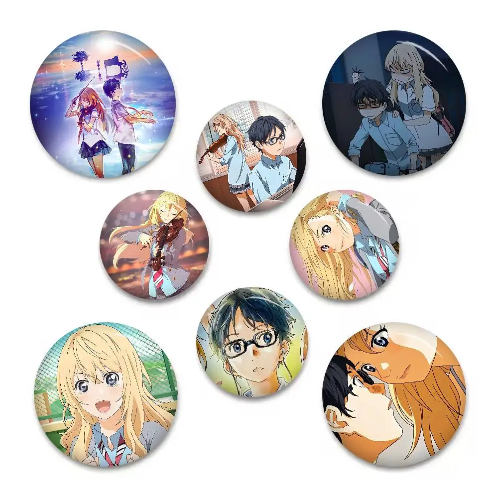 Anime Your Lie In April Niedliche Anime-Figur-Abzeichen, handgefertigte Weißblechbrosche für Rucksack, Kleidung, Brustornament, Geschenke Image