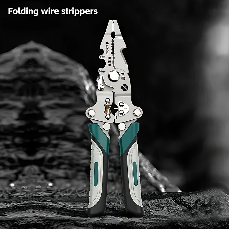 Professional Folding Wire Stripper, Multi-functional Wire Stripping Pliers and Cutter, Portable Electrical Tool for AWG 8-16, Heavy Duty Hand Tool for Electrician Home DIY Repair