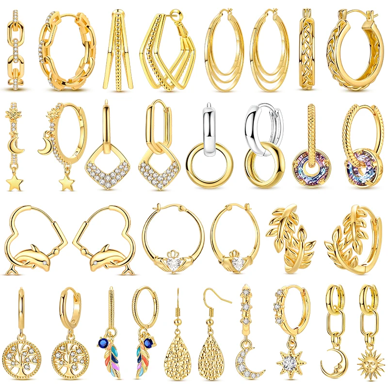 925 Silber Ohrring Gold Farbe Creolen Tropfen Ohrring Für Frau Original Pendientes Mode Schmuck Image