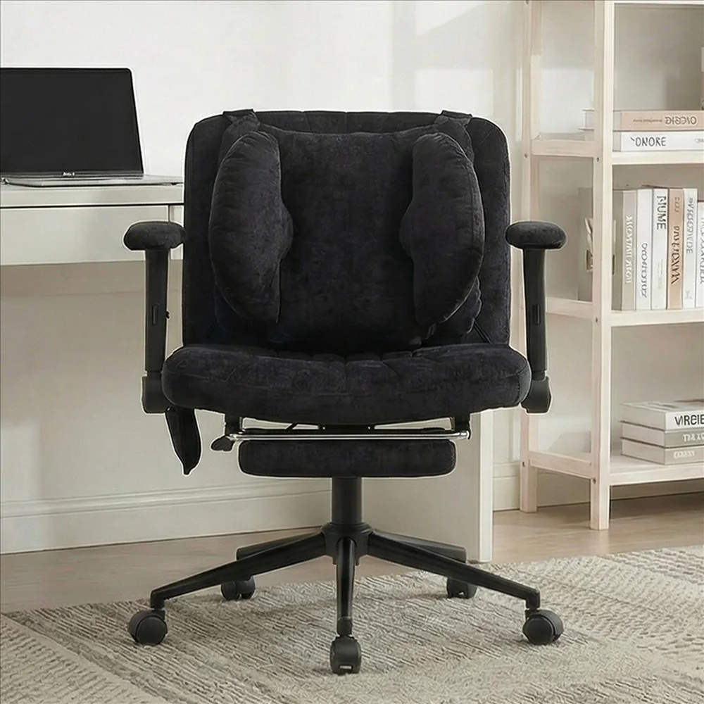 Ergonomischer Bürostuhl aus Stoff mit Fußstütze & Lendenkissen, Verstellbarer Drehstuhl für Home-Office Arbeit und Studium Komfort