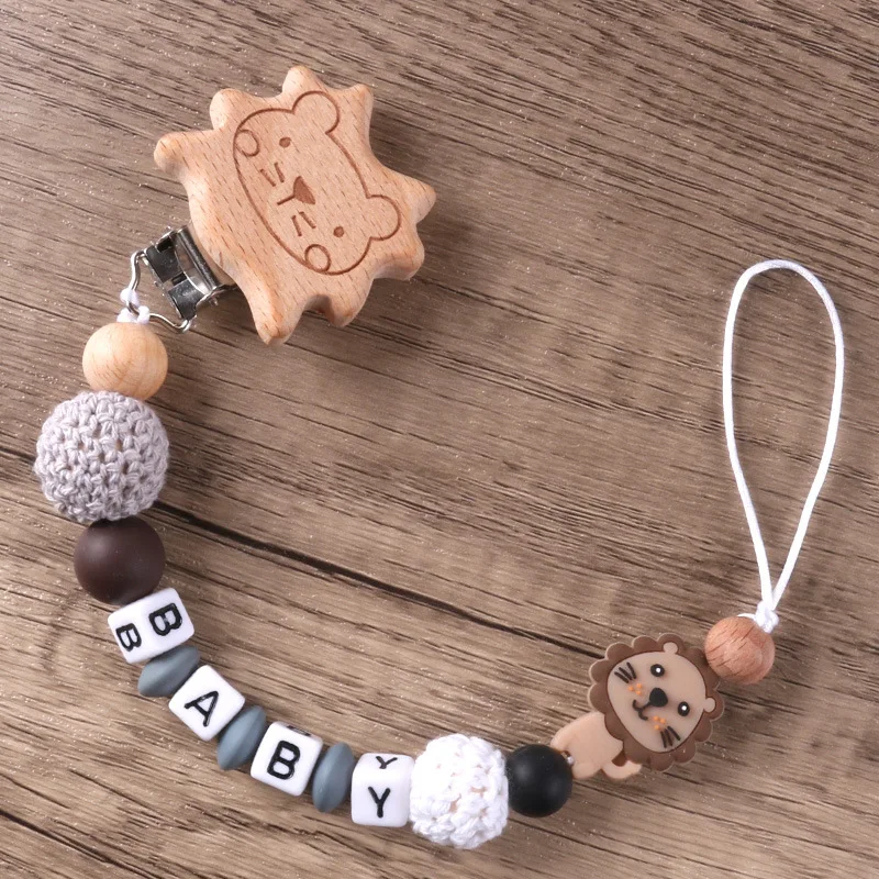 Baby Buche Klemme Schnullerkette Niedlicher Löwe Silikonperle Schnuller Clip Riemen Säugling Kauen Zahnen Spielzeug Image
