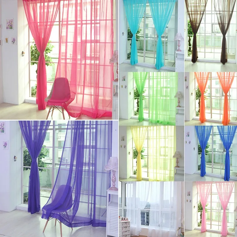 1-teiliger Regenbogen-Vorhang mit Stangentasche, reine Farbe, Tüll-Vorhang für Wohnzimmer, transparentes Voile-Hochzeitsdekor, modernes Schlafzimmer, Fenster-Tüll Image