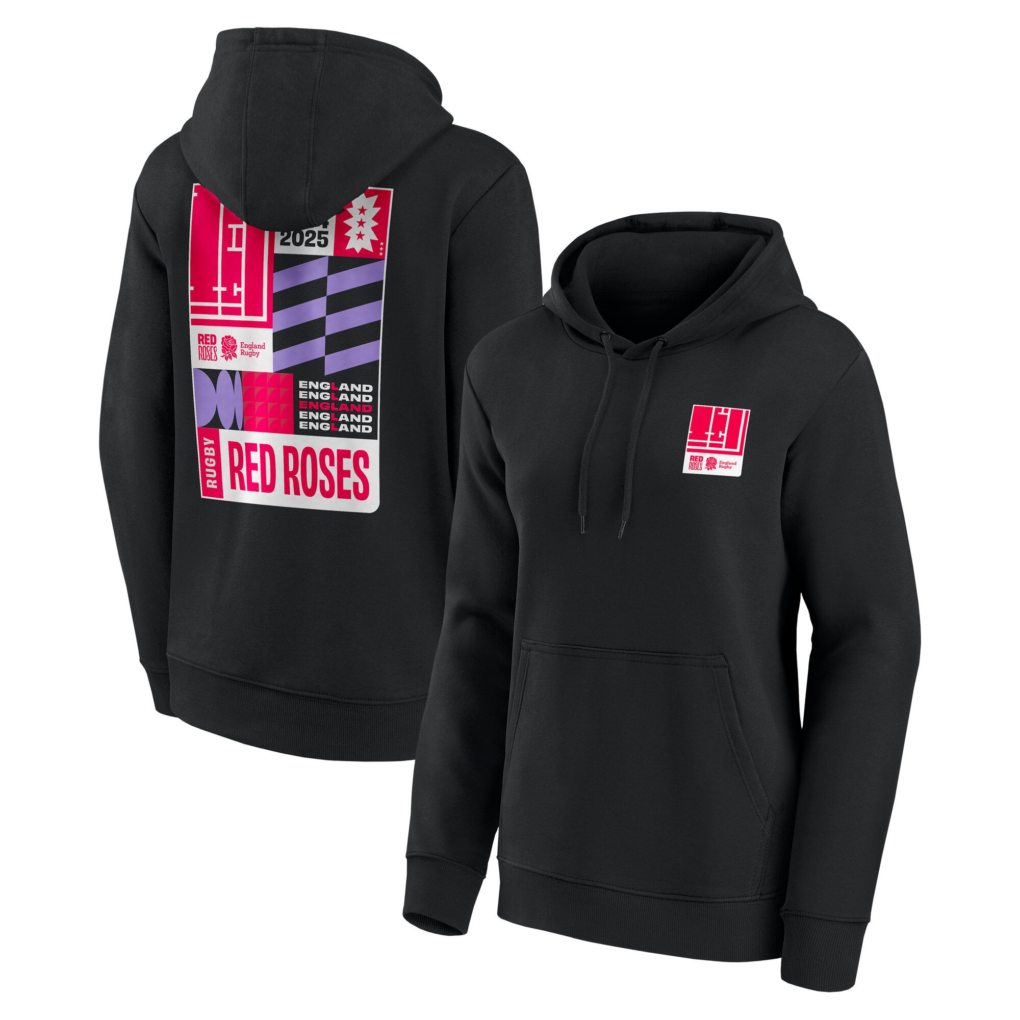 England Rugby Hoodie mit rotem Rosenmotiv – Schwarz – Damen