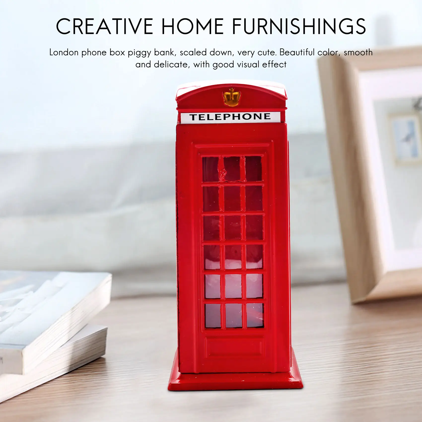 ABYN-Metal Red British English London Telephone Booth Bank Coin Bank Saving Pot Piggy Bank Red Phone Booth Box 140X60x60mm