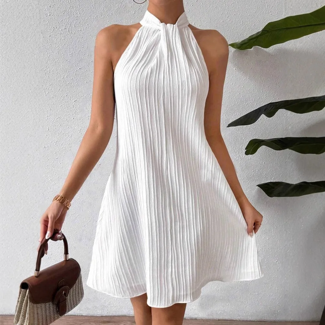Robes décontractées pour femmes, vêtements féminins, robe de soirée élégante, robe à col plissé, jupe courte drapée, vêtements pour femmes, printemps été
