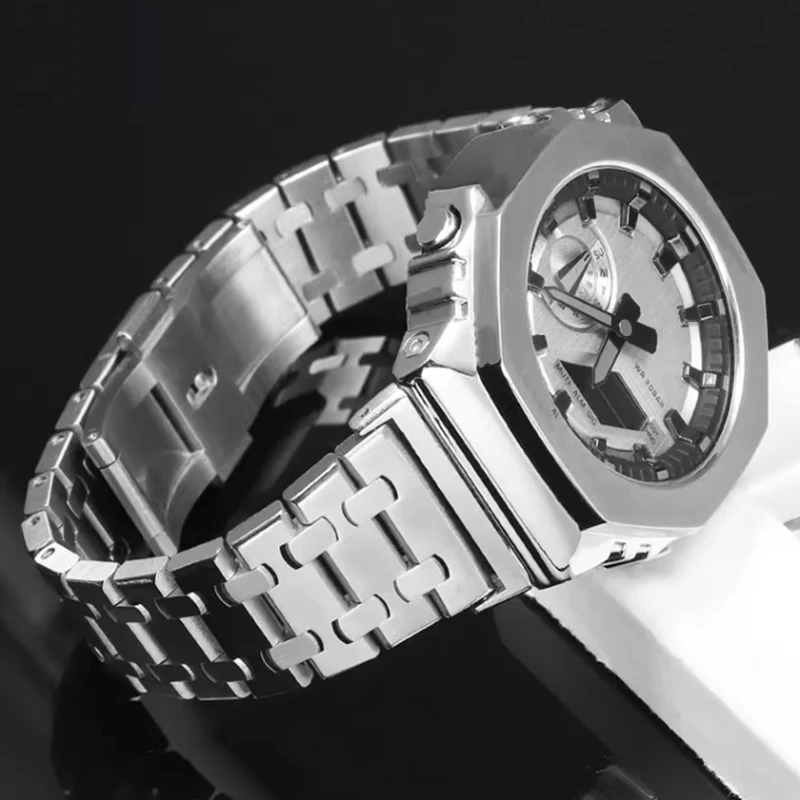 Bracelet modifié GBM-2100 GA-2100 GM-2100 pour Casio G-SHOCK GA2100 GBM2100, Bracelet de montre en acier inoxydable, Bracelet octogonal en métal massif