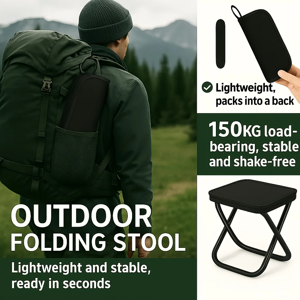 Camping-Klapphocker, tragbarer Hocker für Reisen im Freien, Angelhocker, belastbar bis 120 kg, faltbarer Hocker mit Reißverschluss und Griff