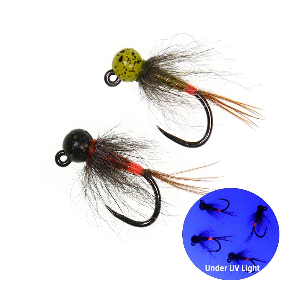 4 Stück # 14 # 16 # 18 Wolfram-Kugelkopf-Jig-Nymphen-Fliegenhaken ohne Widerhaken, schnell sinkende Euro-Nymphen-Fliegen zum Forellen- und Barschangeln Image