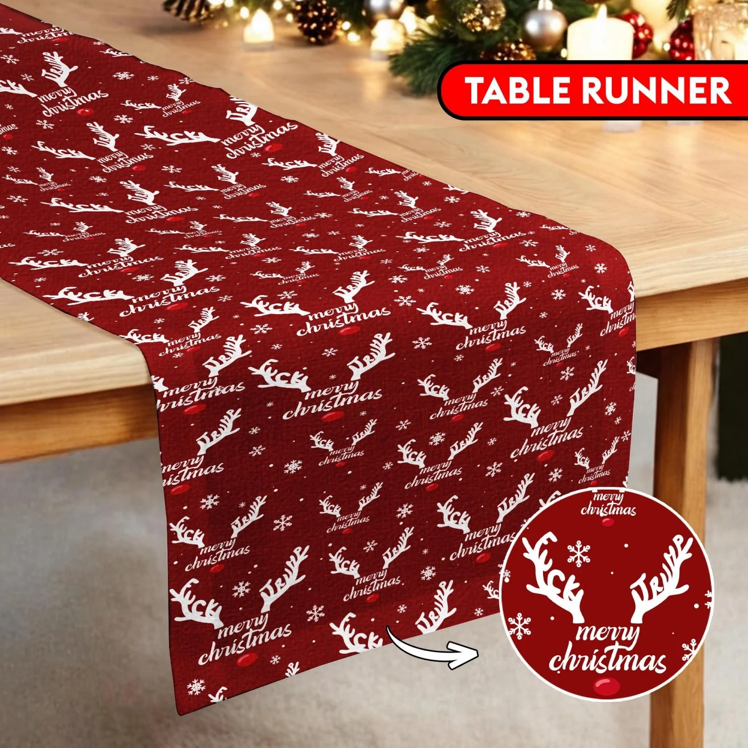 Weihnachts-Tischläufer, Tischläufer aus dezentem Rentier, Geschenk für die Küchendekoration, Protest-Tischläufer. Image