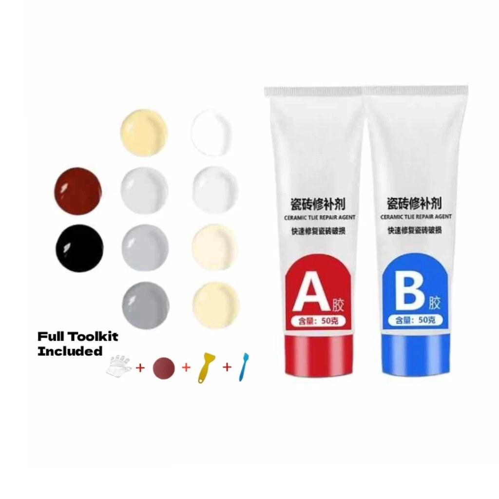 Fliesenreparatur-Set: Reparaturpaste für Fliesen, Keramik, Porzellan, Marmor, Boden, Toilette, Waschbecken, Risse, Schäden, Brüche, Fugenreparatur
