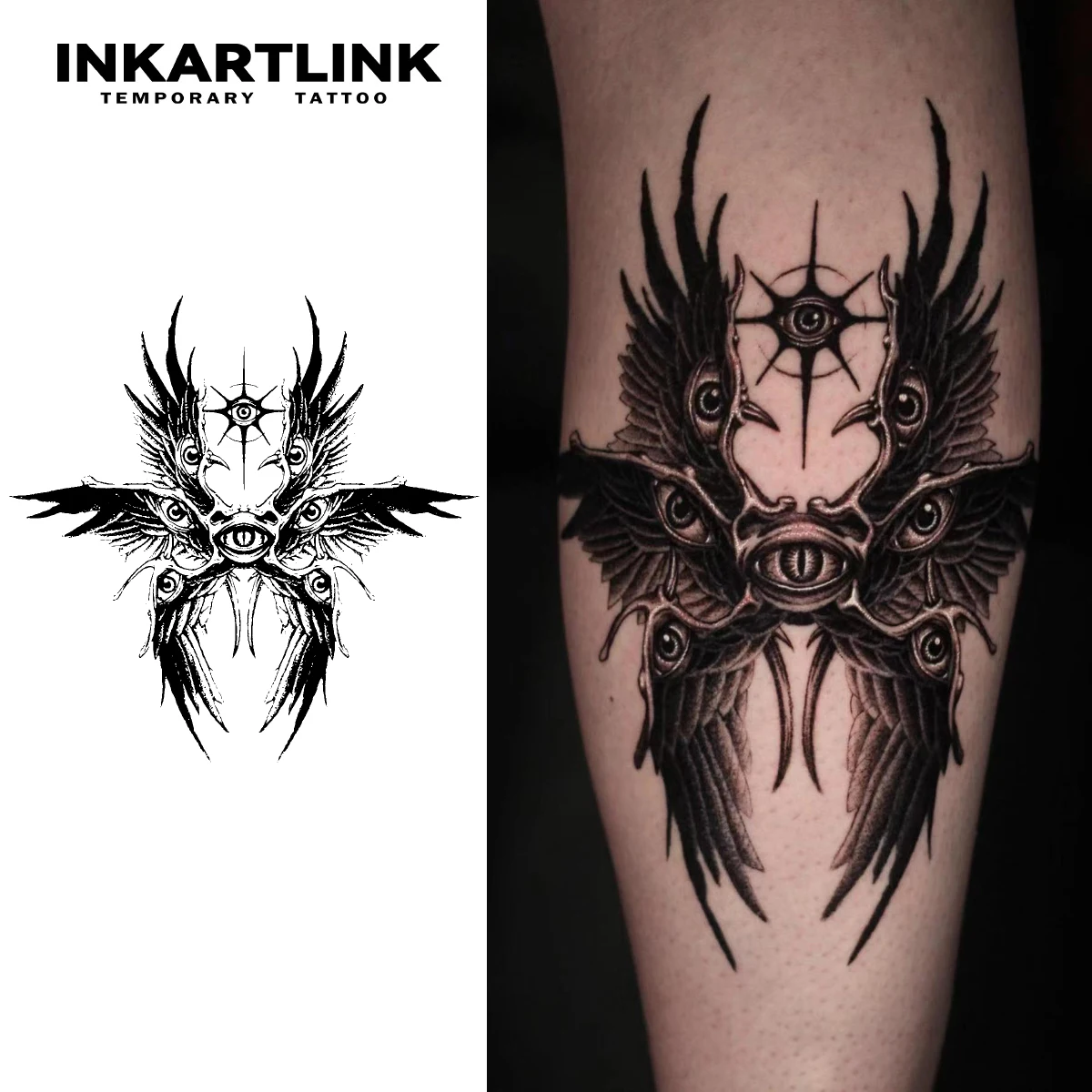 INKARTLINK Wing temporärer Tattoo-Aufkleber, wasserfestes magisches Tattoo, hält bis zu 15 Tage, Fake-Tattoo, semi-permanentes Tattoo Image