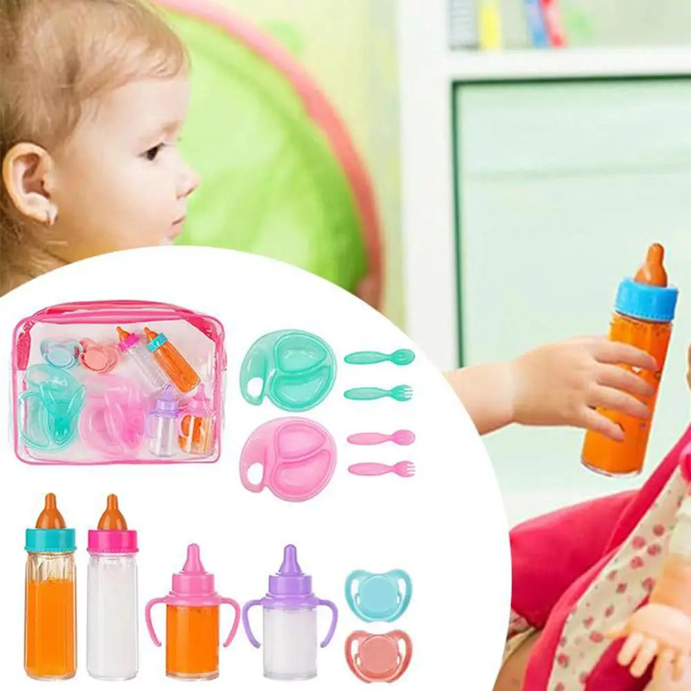 Puppenzubehör Baby-Puppen-Fütterungsflaschen-Set Babypflege-Spielzeug Kinderwagen 2-teiliges Milch- und Saftflaschen-Set mit Spielzeug-Schnuller für Babypuppen
